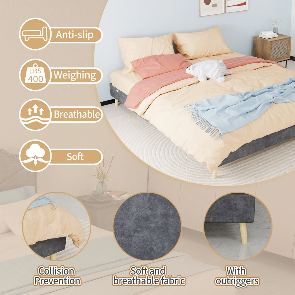 DESMIU Letto matrimoniale 160 × 200 cm senza materasso, in tessuto e metallo, grigio