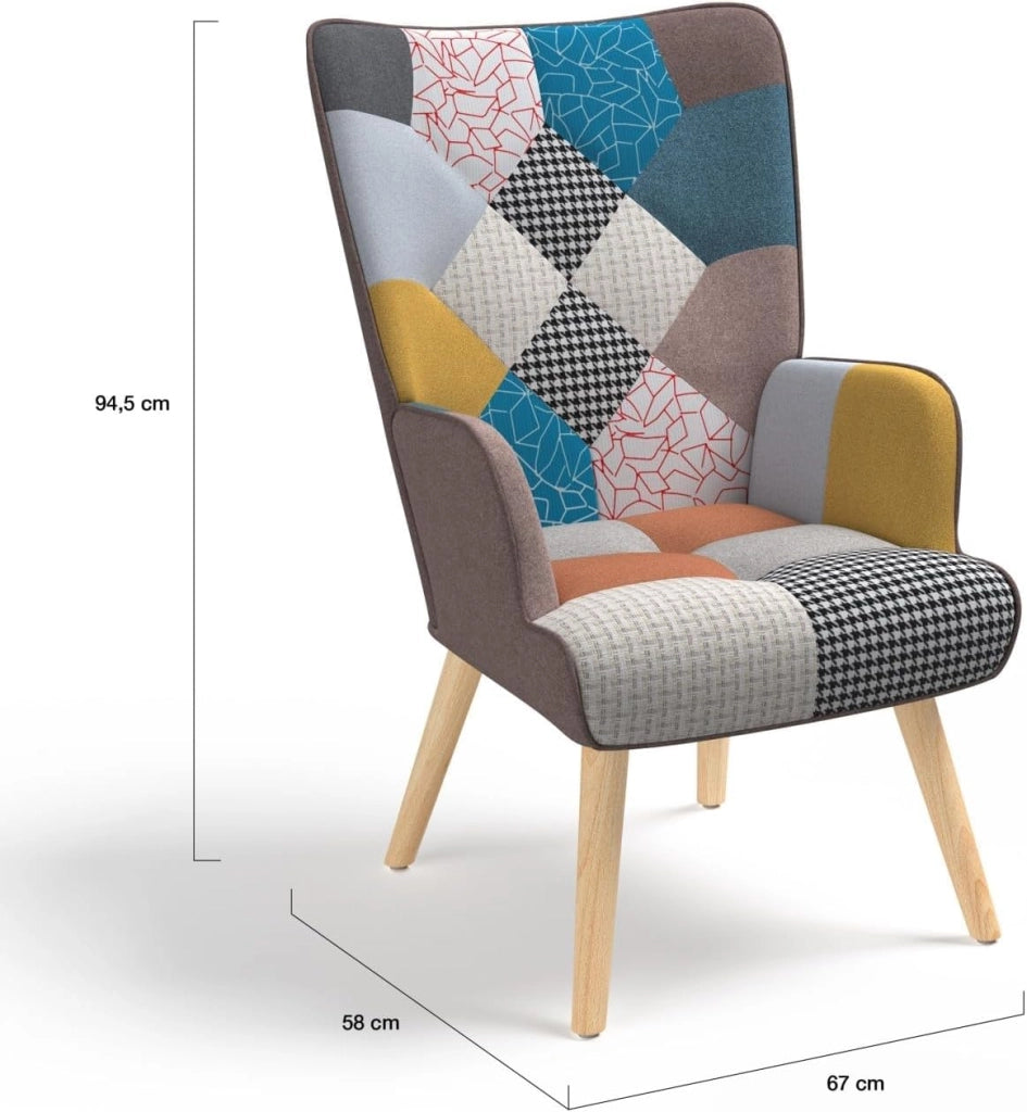 Poltrona scandinava IVAR in tessuto patchwork multicolore
