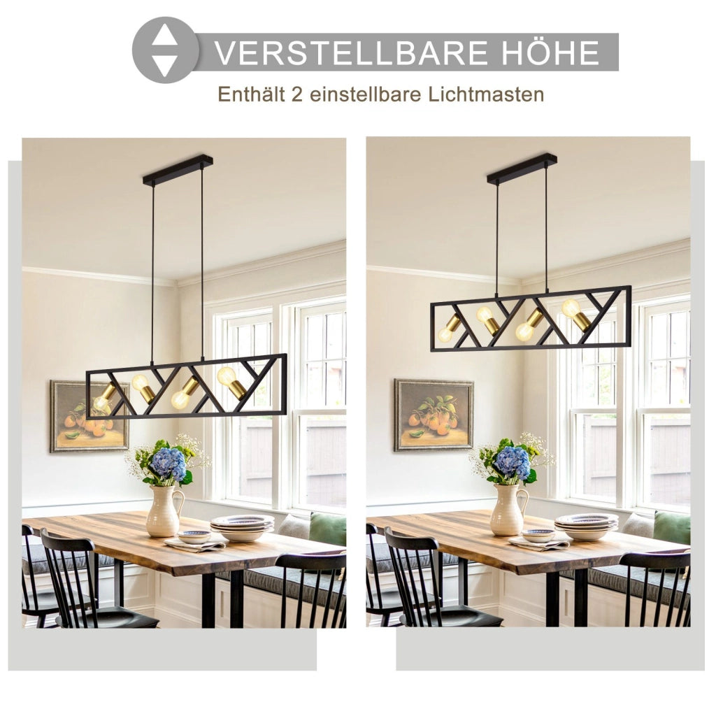 Lampada a sospensione ZMH retr¨° in metallo E27 a quattro fiamme color oro nero con un diametro di 100 centimetri