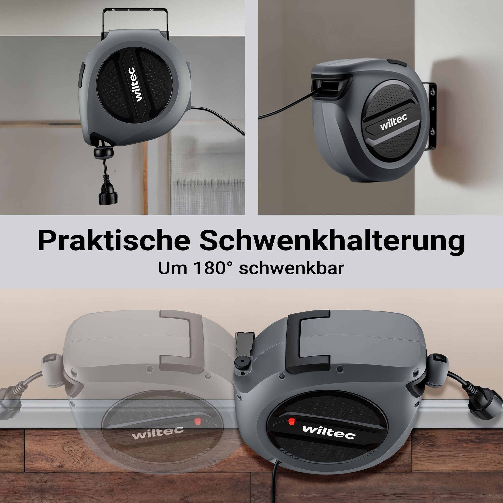 Avvolgicavo elettrico automatico 20 m + 2 m, avvolgitore cavo automatico 1500 - 3200 W, prolunga elettrica avvolgibile con staffa a 180°