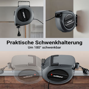 Avvolgicavo elettrico automatico 20 m + 2 m, avvolgitore cavo automatico 1500 - 3200 W, prolunga elettrica avvolgibile con staffa a 180°