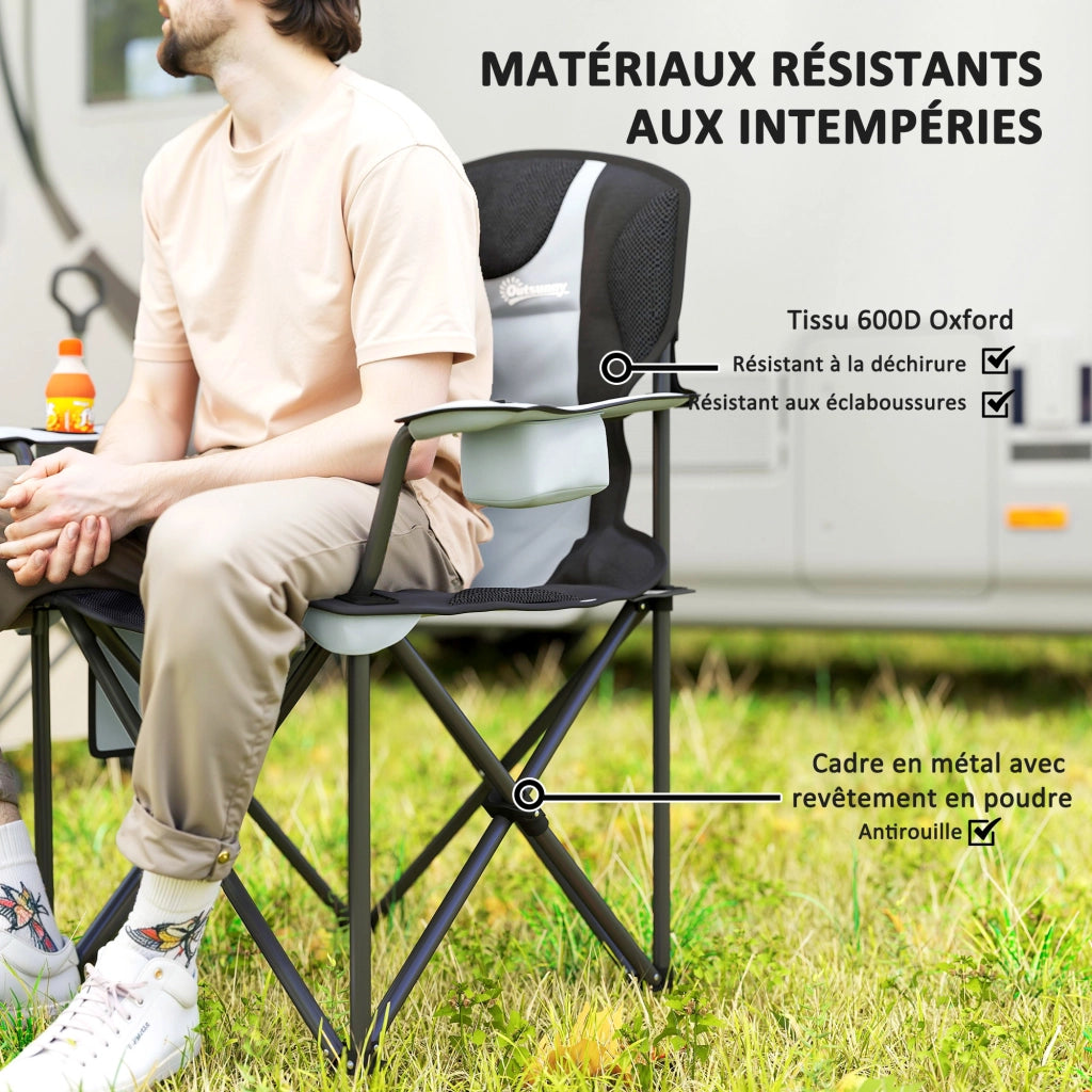 Sedia da camping pieghevole ¨C Zephmum ¨C Nero, con braccioli regolabili, porta-bicchieri e tasche laterali