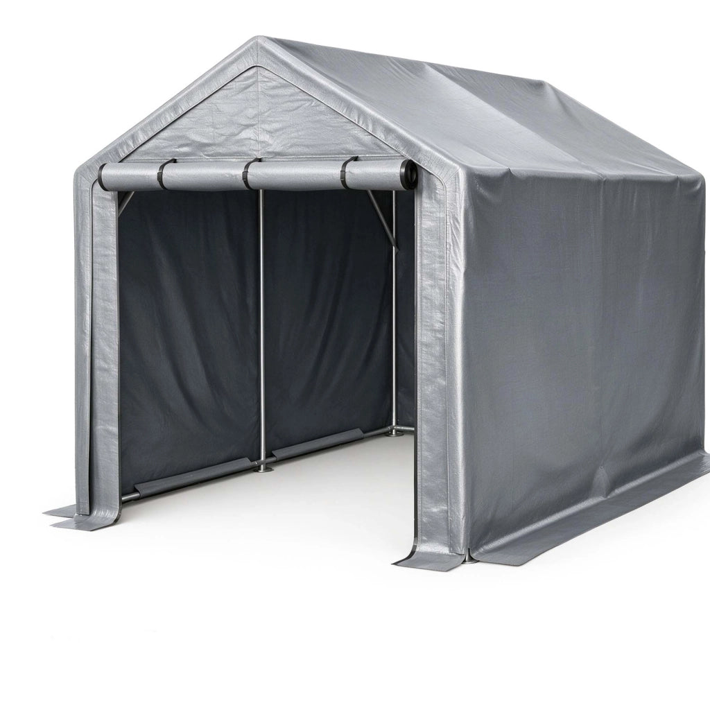 Casetta da giardino per biciclette e attrezzi con porta avvolgibile in metallo grigio scuro 296 × 190 × 200 cm