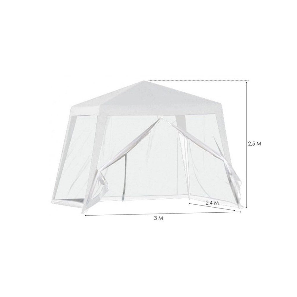 Trade Shop - Gazebo Tenda Da Giardino Resistente Removibile 2.5x2.4x3mt Bianco Con Zanzariera 222708 -