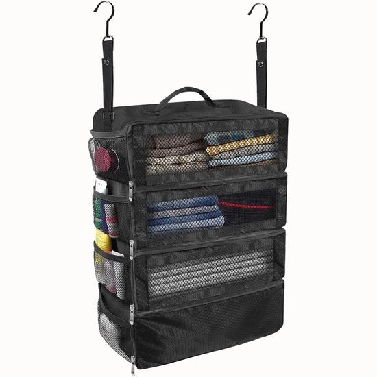 Organizzatore di abbigliamento appeso con grande capacità - borsa multifunzionale pieghevole - cassa di stoccaggio multi-strato per abbigliamento - per viaggi di lavoro, campeggio e stoccaggio di abbigliamento - Nero