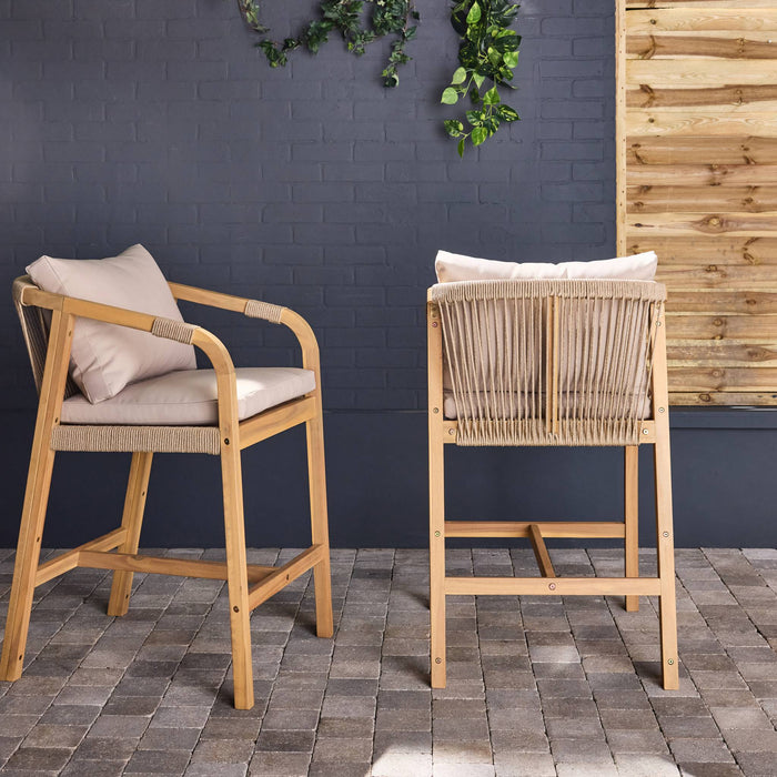 Set di 2 poltrone da giardino in legno di acacia e corda, marrone