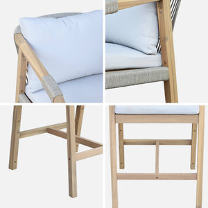 Set di 2 poltrone da giardino in legno di acacia e corda, marrone