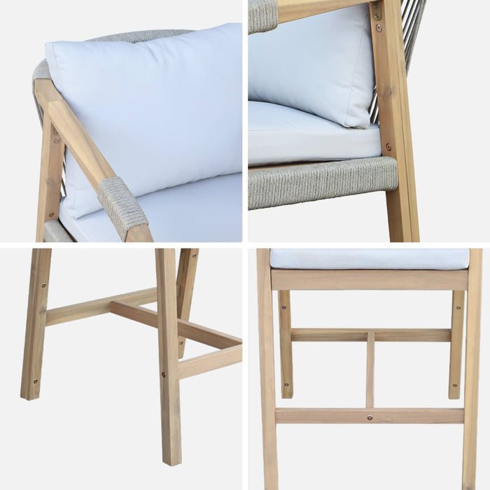 Set di 2 poltrone da giardino in legno di acacia e corda, marrone