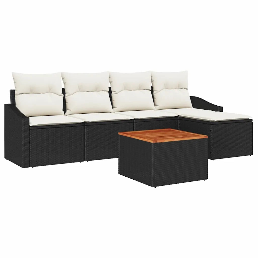 Set Divano da Giardino 6 pcs Nero e Crema polyrattan