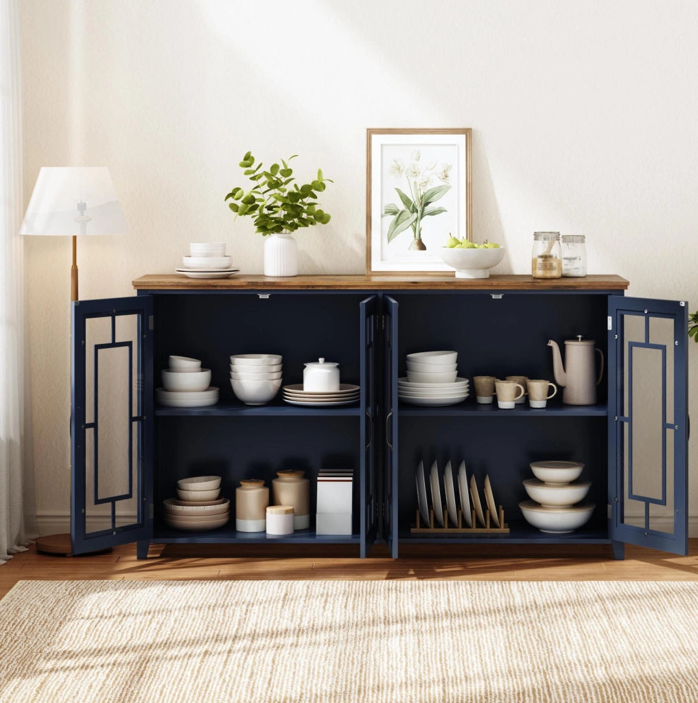 Credenza cucina 160 cm con ante in vetro; MDF; blu