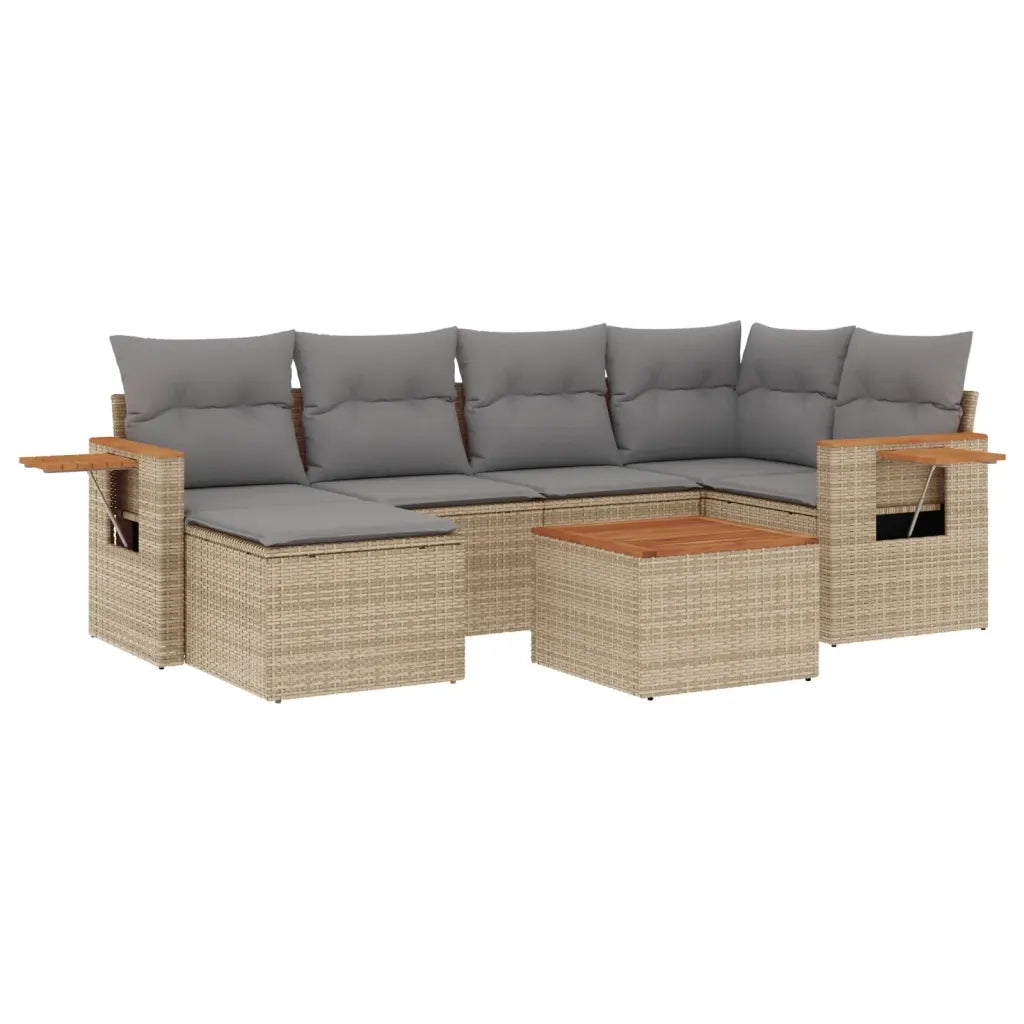 Set Divani da Giardino 7 pz con Cuscini Beige in Polyrattan 3259427