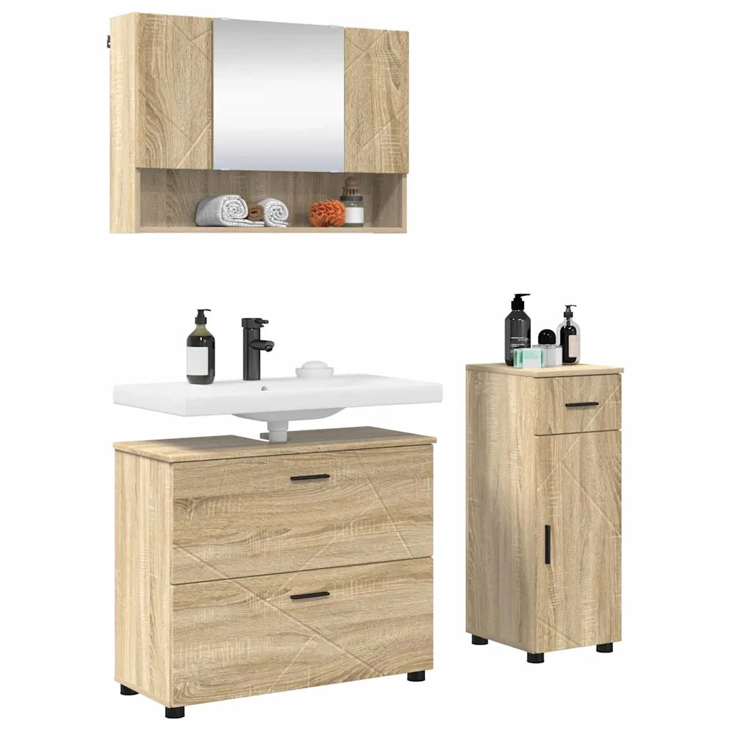 Set di mobili per il bagno con cassetto 3 pcs Rovere Sonoma 3393035