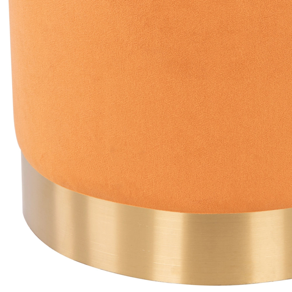 Pouf Poggiapiedi in Velluto Terracotta Struttura Legno 31x31x38 cm Base dorata Metallo