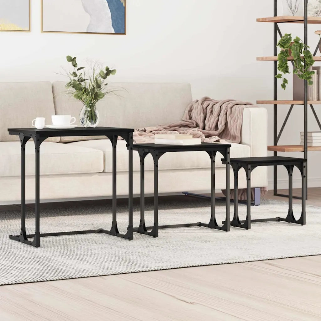 3 pz Tavolo da salotto | Tavolino da caff¨¨ | Tavolino da Soggiorno nesting Rovere nero Legno multistrato