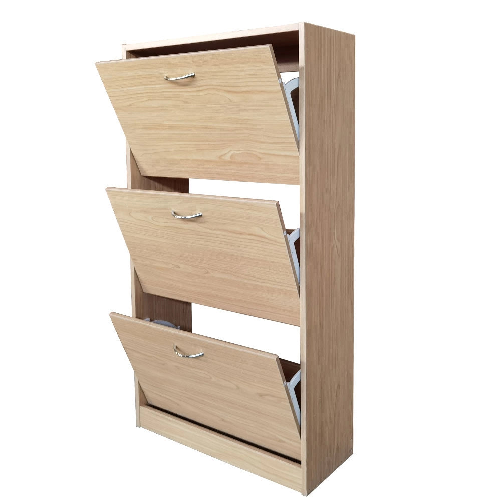Scarpiera 3 Ante Ripiani Porta Scarpe Doppia Profondita Legno 63x24x115 Quercia