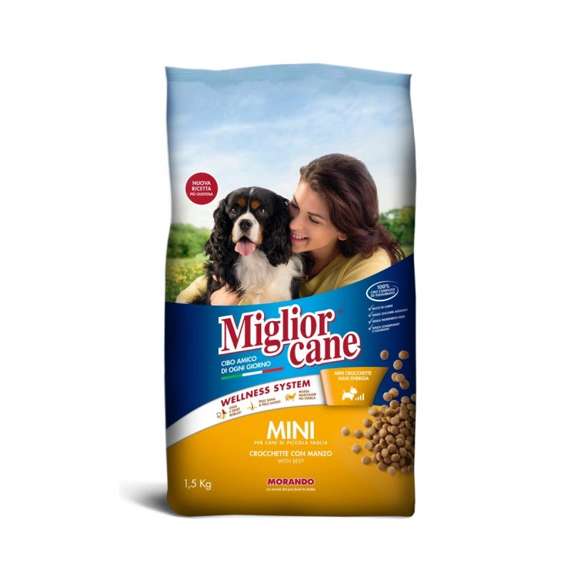 SET 9 CONFEZIONI DI MIGLIOR CANE CROCCHETTE MINI CON MANZO 1,5 KG