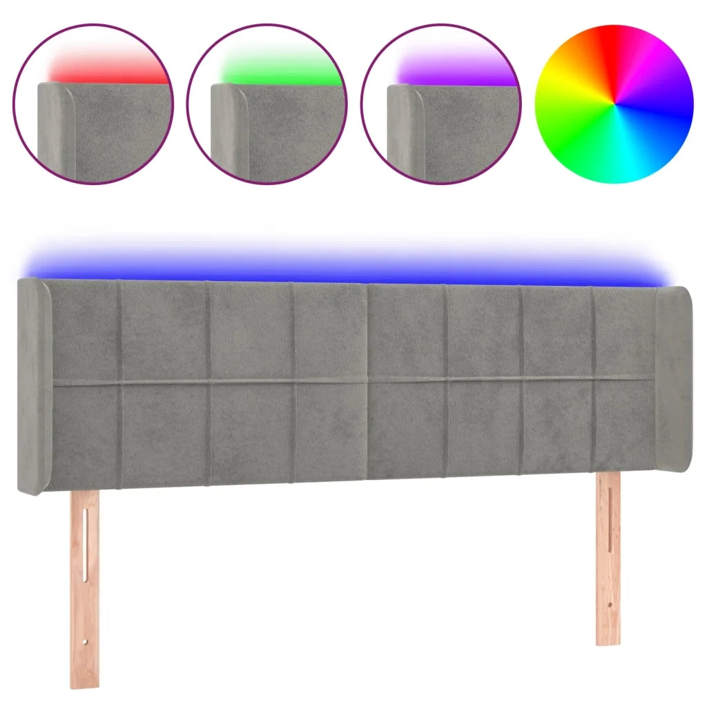 Testiera | Testata Grigio Chiaro a LED 147x16x78/88 cm in Velluto