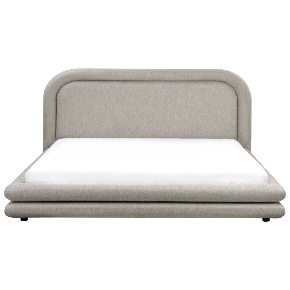 Letto imbottito in tessuto tortora con testiera e giroletto 180 x 200 cm camera da letto elegante