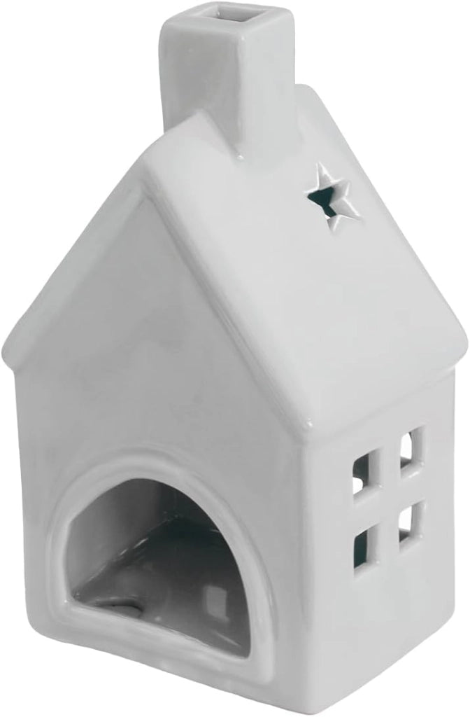Set 2 Portacandele Casetta in Ceramica – Decorazione Natalizia da Interno, Porta Candela Tealight, Stile Elegante per Casa e Tavola
