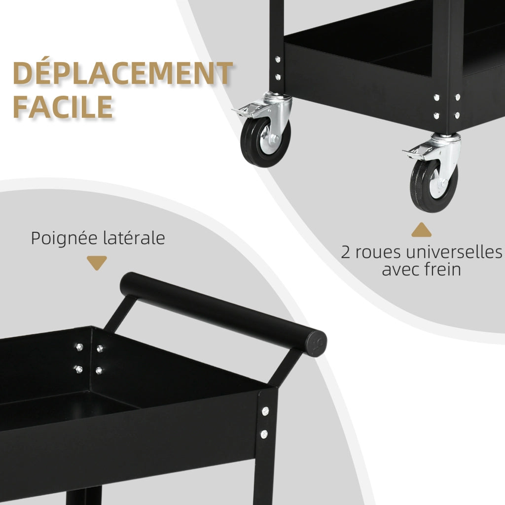 Tavolo da lavoro mobile ¨C zephmum ¨C 2 ripiani, nero, 84.5x38x84 cm