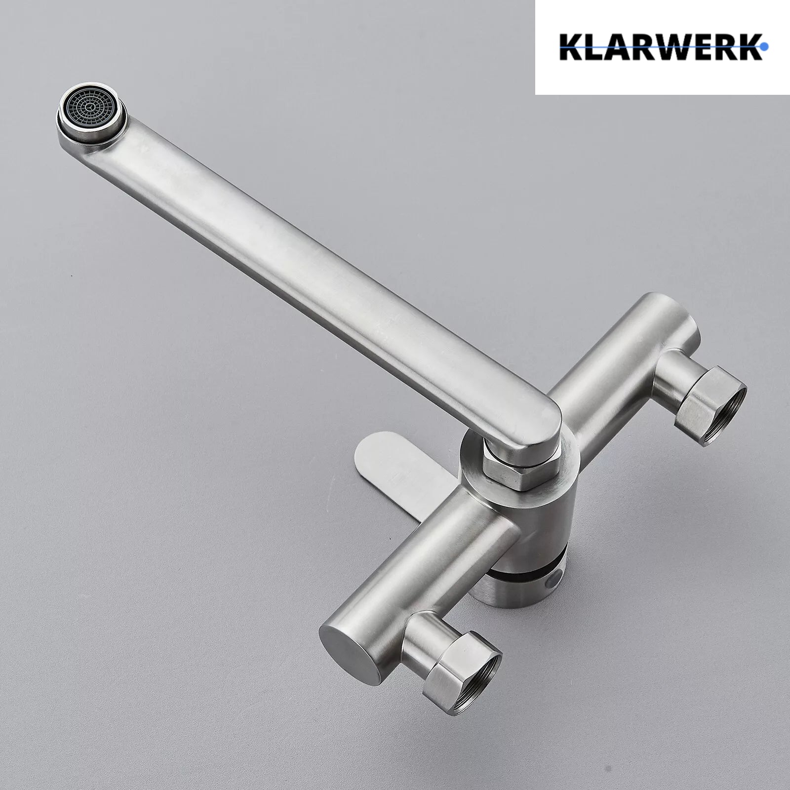 MAX| Miscelatore Catering a parete Argento | Rubinetto cucina professionale in acciaio inox con doccetta | Beccuccio piatto da parete per ristorante