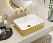 Gocce di luce con strisce dorate 375 x 135 cm vasca da bagno rettangolare - lavabo artistico in ceramica per bagno - armadio da vanità - lavabo da cucina superiore