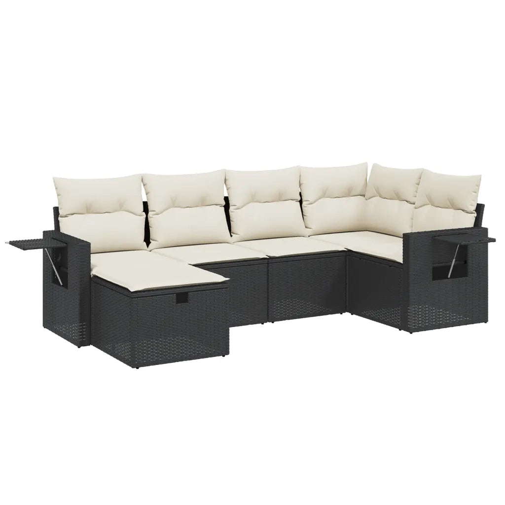 Set Divano da Giardino 6 pz con Cuscini Nero in Polyrattan 3263792