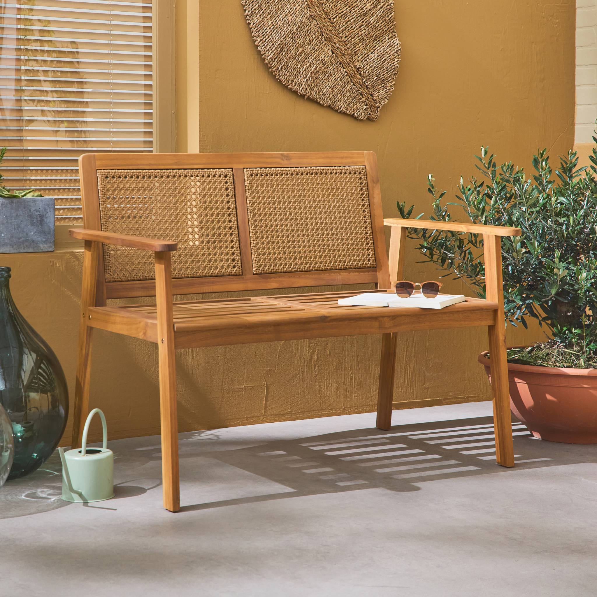 Panca da esterno in acacia a 2 posti, marrone naturale