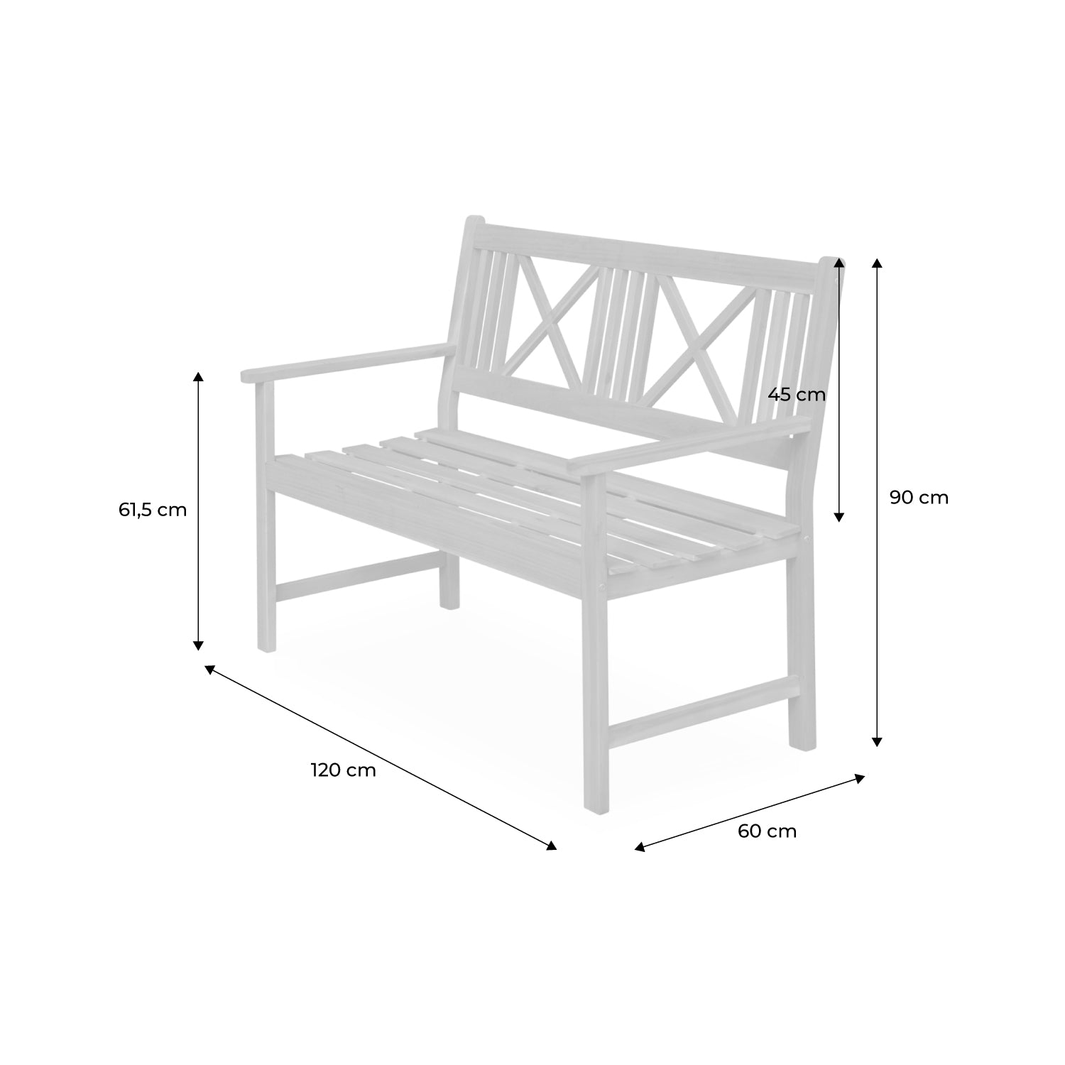 Panchina da giardino in legno 3 posti, marrone naturale