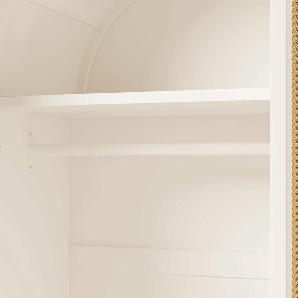 Armadio, design ad arco, stile intrecciato, con cassetti, 80x50x180 cm, bianco e color legno naturale
