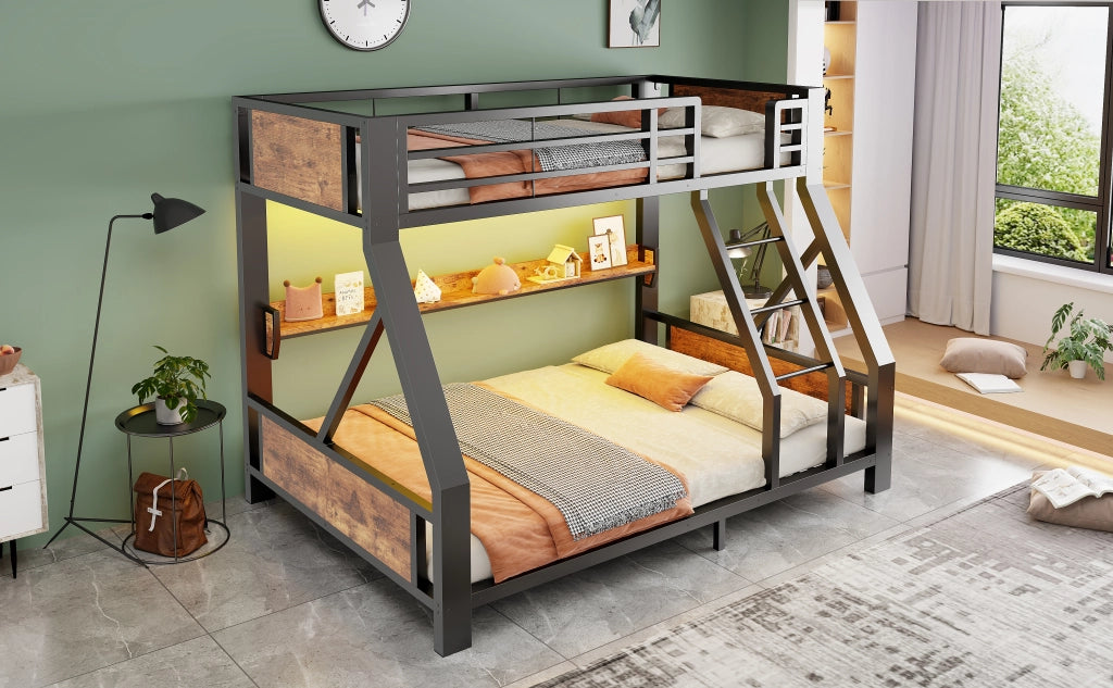 letto a castello metallo e legno nero 145 x 204 cm