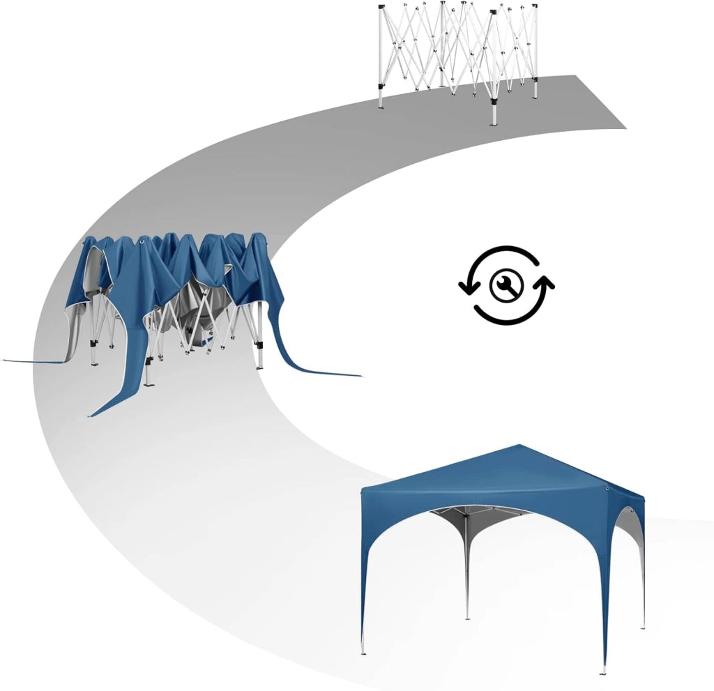 Gazebo da Giardino Richiudibile 3x3m Gazebo Esterno in Ferro Regolabile in Altezza Tendone con Soffitto Semicircolare Pieghevole Protezione Solare, Tende per eventi Facile da Montare Blu