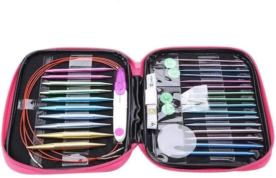 Set di Aghi per Maglia Interchangeabile - Alluminio 2,75mm-10mm - Borsa di Riposo - Leggero - Adatto per Tutte le Maglie - 100% Nuovo - Brene