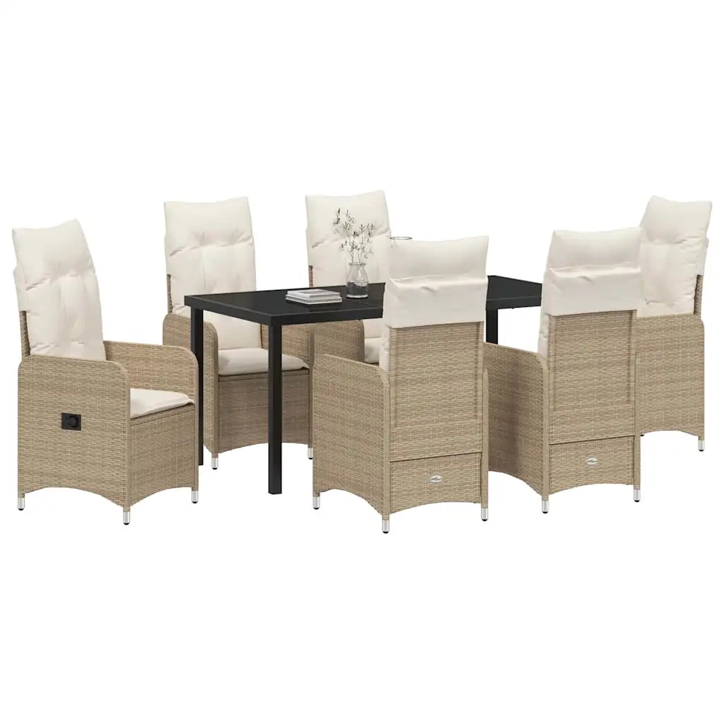 Set da Pranzo per Giardino con cuscino 7 pcs Beige polyrattan 3379657