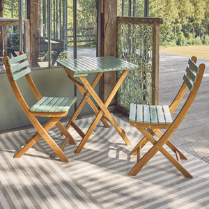 Tavolo da giardino in legno di acacia, 2 sedie pieghevoli, verde