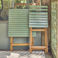 Tavolo da giardino in legno di acacia, 2 sedie pieghevoli, verde