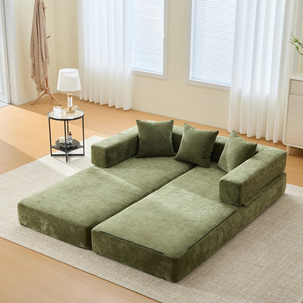 Divano modulare in ciniglia con Tasche laterali e Base antiscivolo, Verde