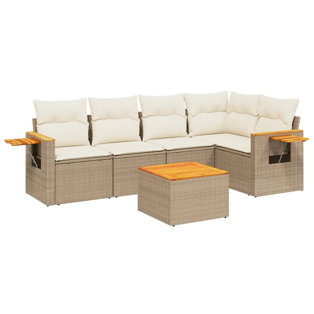 Set Divano da Giardino 6 pz con Cuscini Beige in Polyrattan