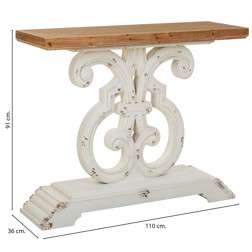 Tavolino da ingresso in legno bianco 110x36x91h cm