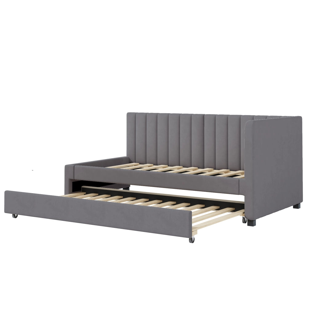 Letto sofa estraibile in velluto grigio 90x200 cm