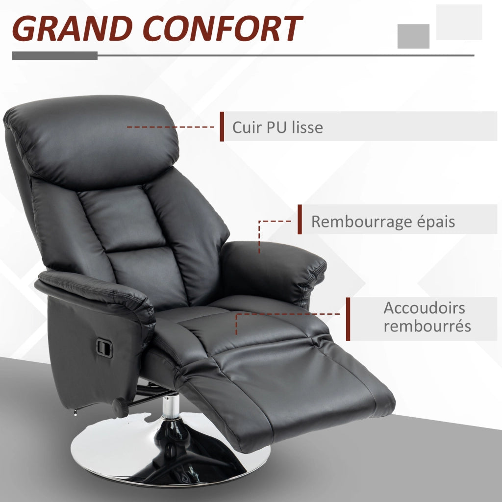 Poltrona relax reclinabile girevole ¨C Xylo ¨C tessuto nero con poggiapiedi regolabile fino 150kg