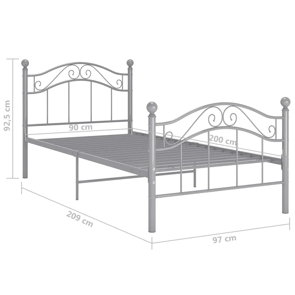 Letto singolo | Letto per adulti | Giroletto Grigio in Metallo 90x200 cm
