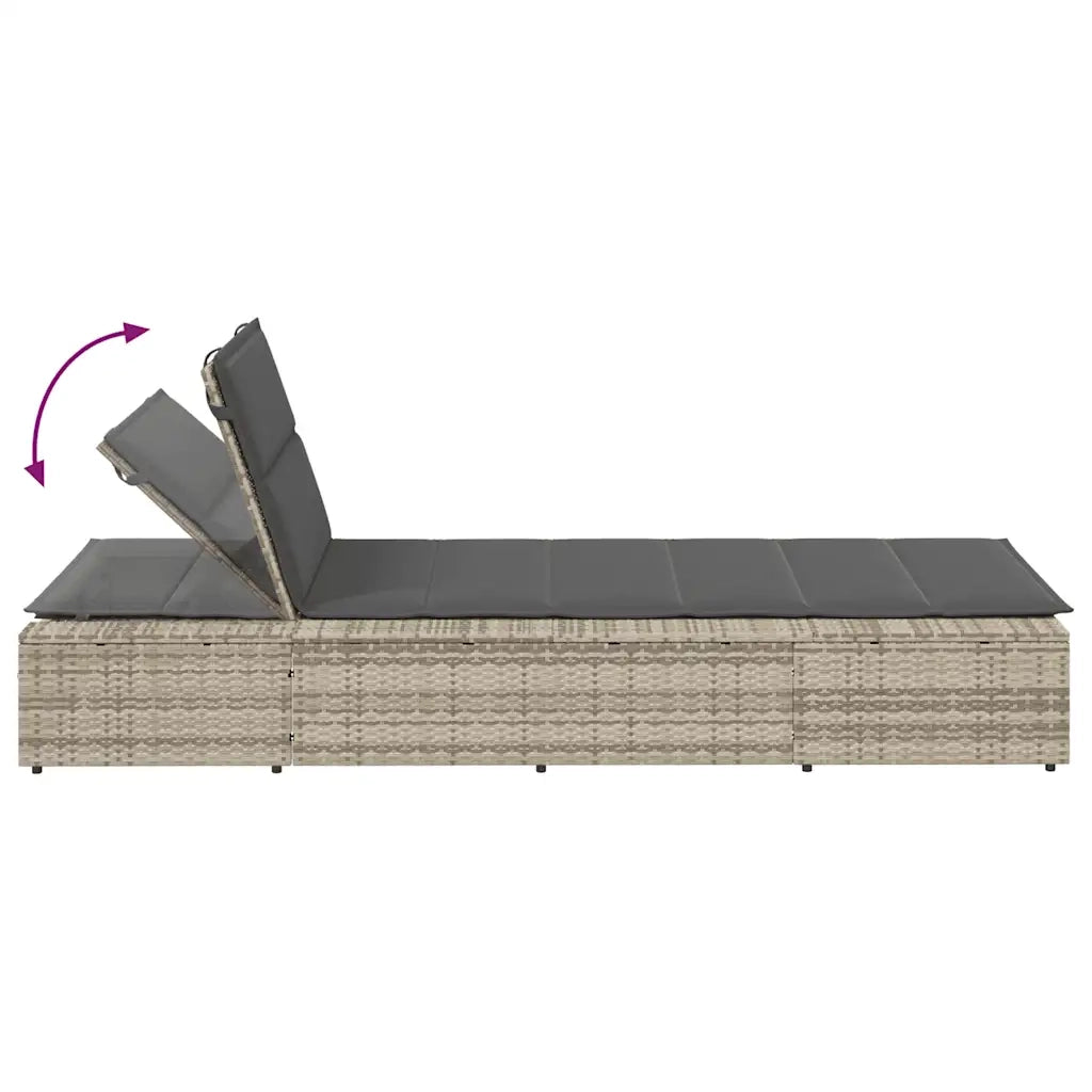 Lettino con Cuscino Galleggiante Grigio Chiaro in Polyrattan 4104207