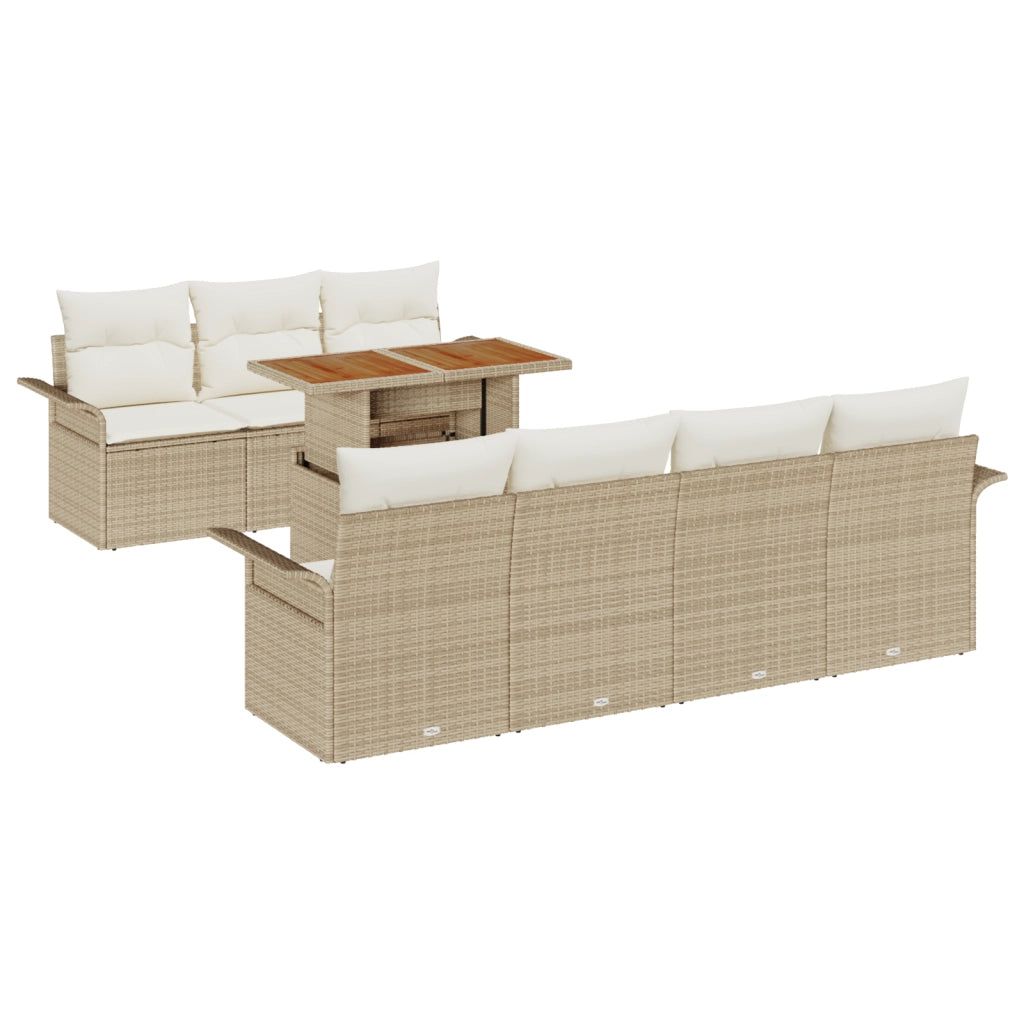 Set di SofÃ  da Giardino da 8 Pezzi con Cuscini Beige in Rattan