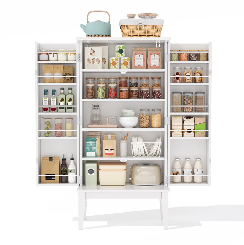 Mobile contenitore freestanding 120x59x30 cm in MDF bianco con 5 scomparti e ante