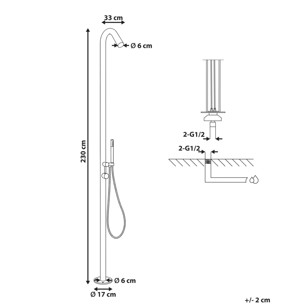Set Doccia Miscelatore da Giardino per Esterni in Acciaio Inox Color Argento con Funzione Pioggia Moderno