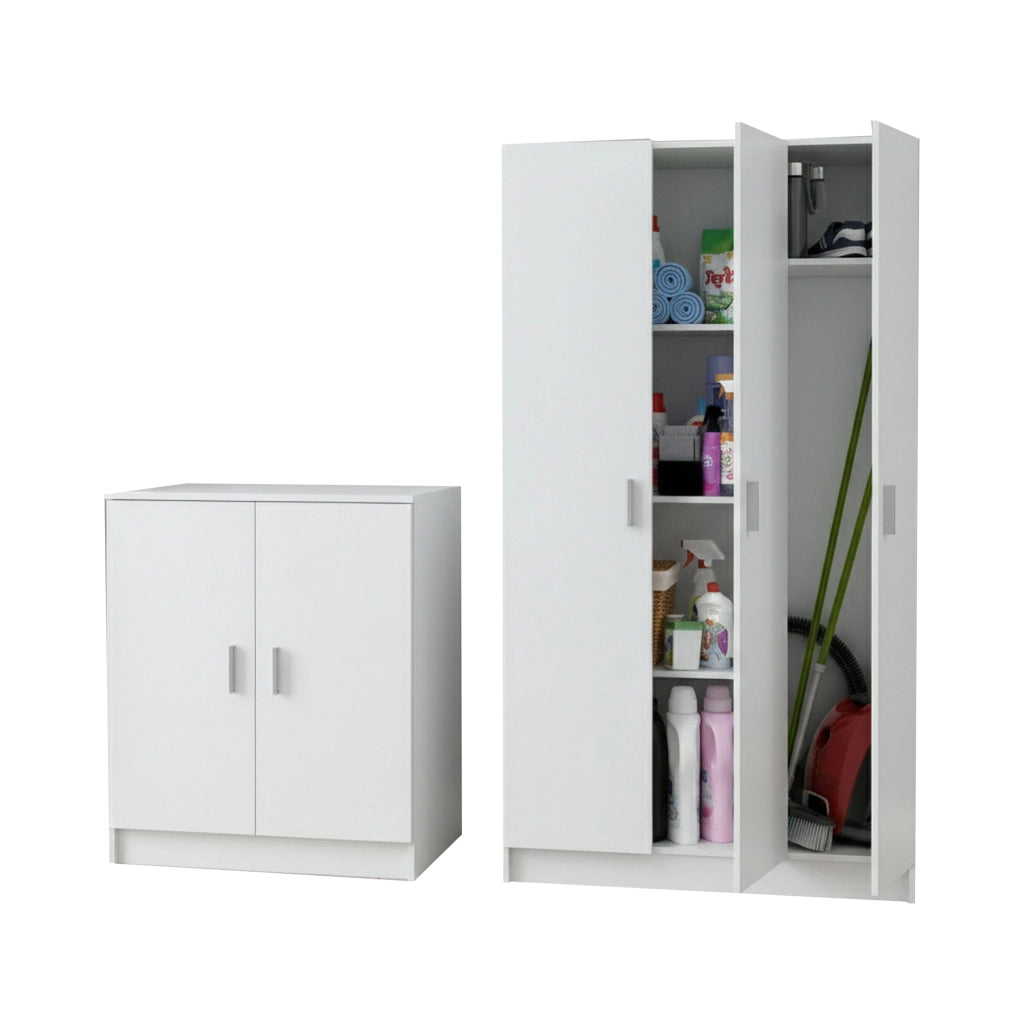 Set Ripostiglio Fenis, set Mobili per Lavanderia 6 Ripiani, Bianco