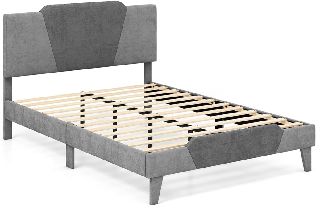 Telaio per letto con testiera imbottita, base per materasso in legno a doghe di legno, struttura per letto moderno, per camera degli ospiti, camera da letto, facile montaggio, 140 x 200 cm