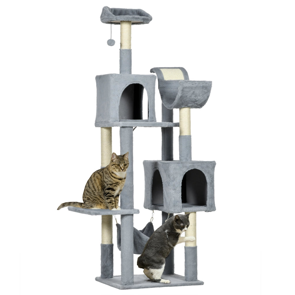 Albero per Gatti con Lettino e Casette ¨C Zephmum ¨C Grigio e Bianco 55x49x177 cm
