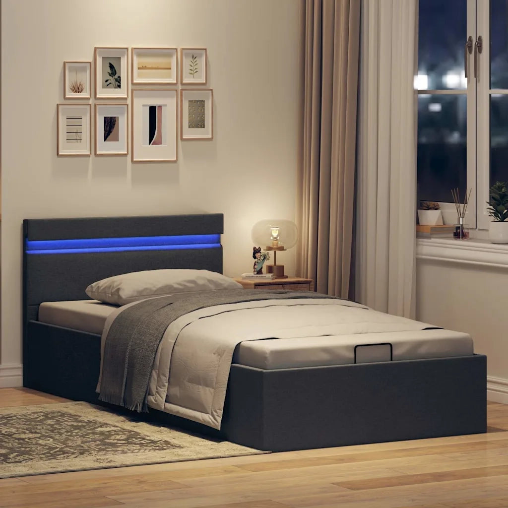 Giroletto con Contenitore e LED Grigio Scuro Tessuto 100x200 cm 285601